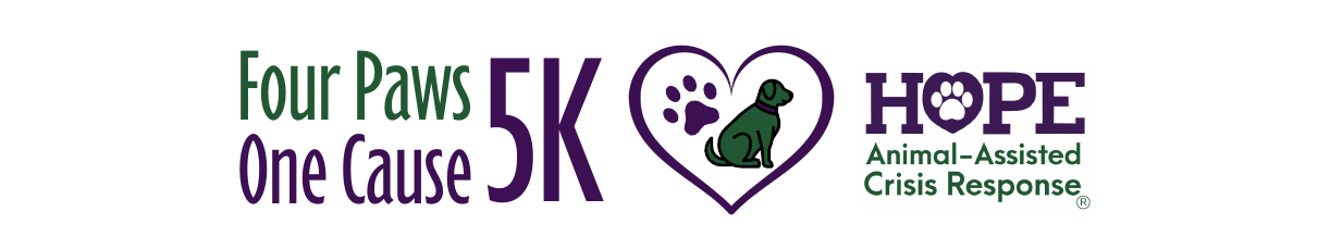 Four Paws One Cause 5K banner for HOPE Animal-Assisted Crisis Response
